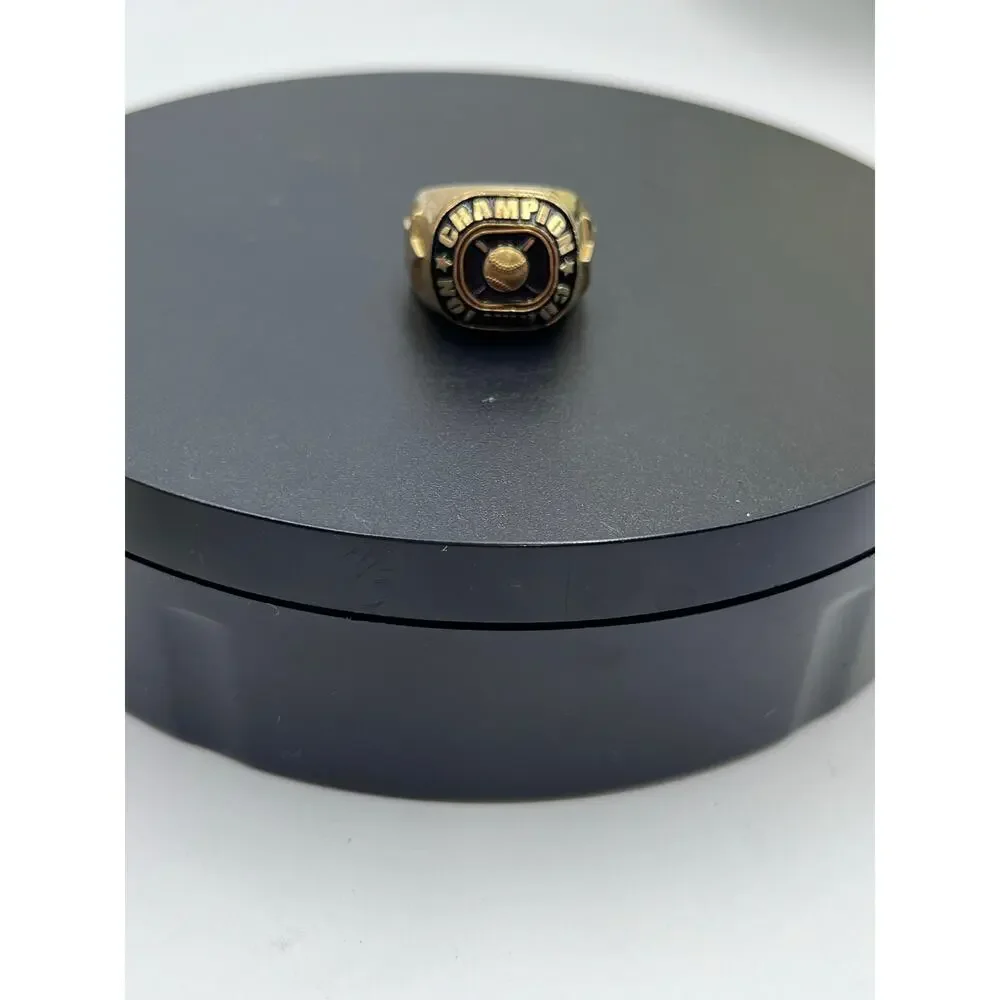 Gold Black Enamel Champions‎ Award Baseball Ring with 3D Design Sz 9 3/4